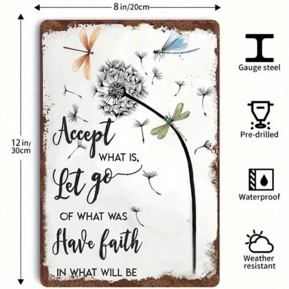 Dandelion Motivational Tin Wall Art 8x12 Inch Rustic Home Decor Metal Sign