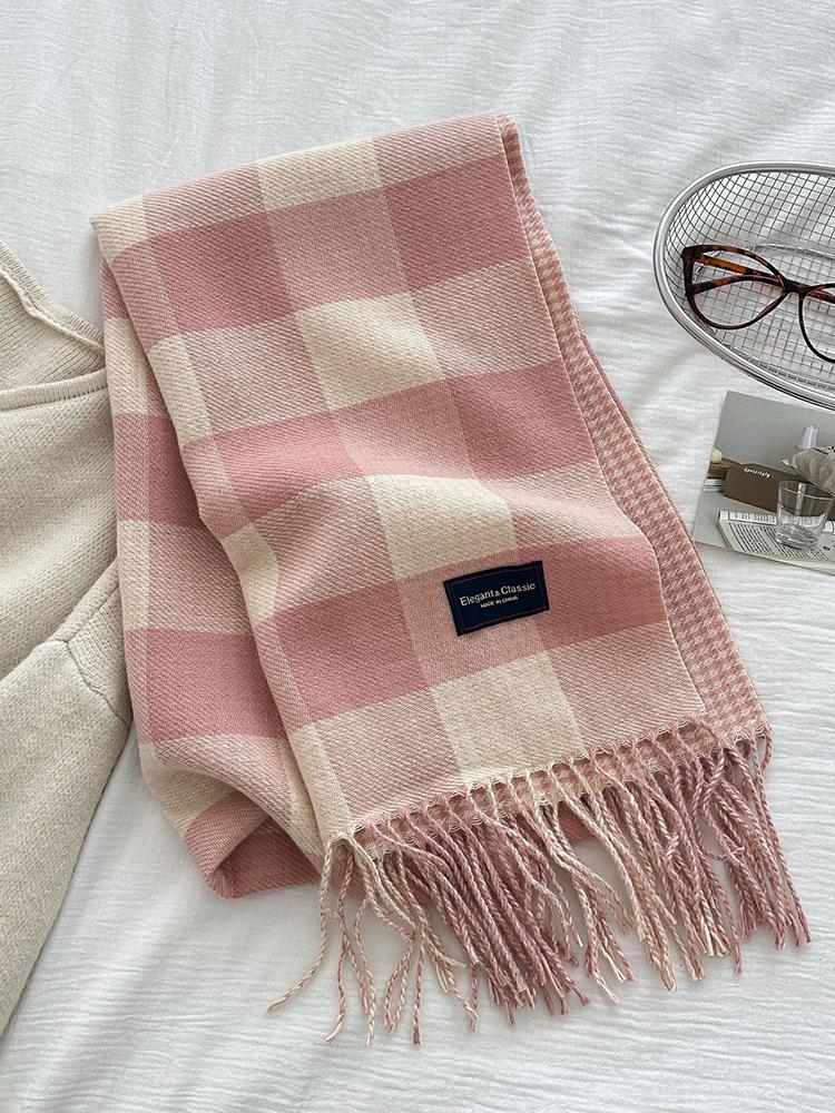 Women Preppy Style Plaid Houndstooth Knitted Scarf Headscarf Casual Tassel Scarve Mujer Foulard Wrap Shawl Winter New Korean