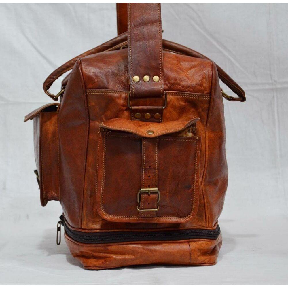 Men's Duffel Genuine Leather Large Vintage Travel Gym Weekend Overnight Bag NEW