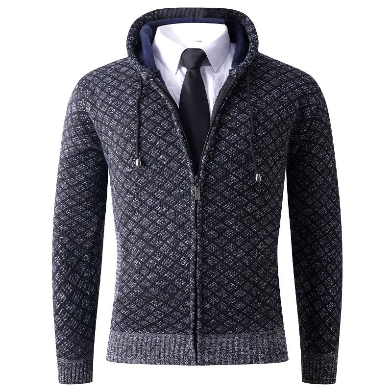 

Men s Autumn/Winter Hooded Zipper Sweater Coat - Thick Knit with Velvet Lining XXL темно-сірий