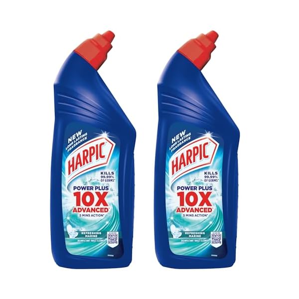 

Harpic Disinfectant Toilet Cleaner Liquid, Marine - 1 л (Упаковка з 2 штук) | Підходить для унітазів