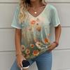 Women's T-Shirt Floral Pattern 3d Printing Fashion Casual Oversized V-Neck High Quality Short Sleeve Summer Women's Clothing