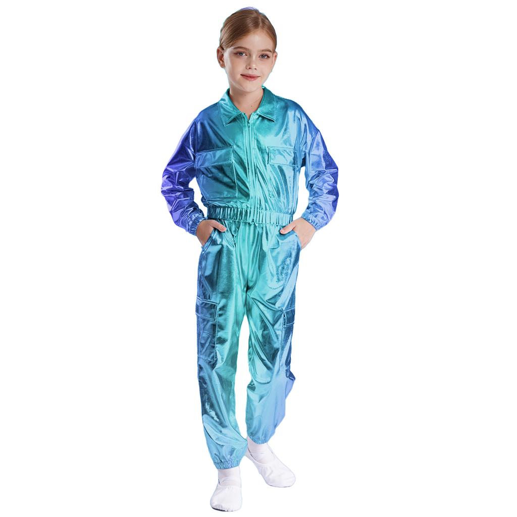 Girls Hip-Hop Jazz Street Dance Party Set Modern Stage Performance Set Jacket Outwear Coats with Long Pansts 2pcs Dancewear