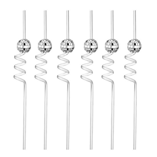 6Pcs Drinking Straw Ball Decor Shiny Food Grade BPA Free Heat Resistance Drinking PTEG Bar Party Mirror Ball Straws Daily Use