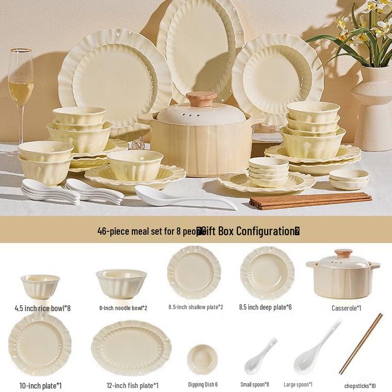 French Cream Style Underglaze Ceramic Dinnerware Set