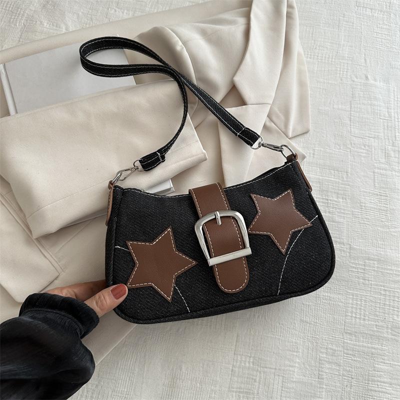 Star Denim New Style Fashion Trend Spring Fashionable Design Crescent Bag Canvas Chain Handheld Underarm Bag