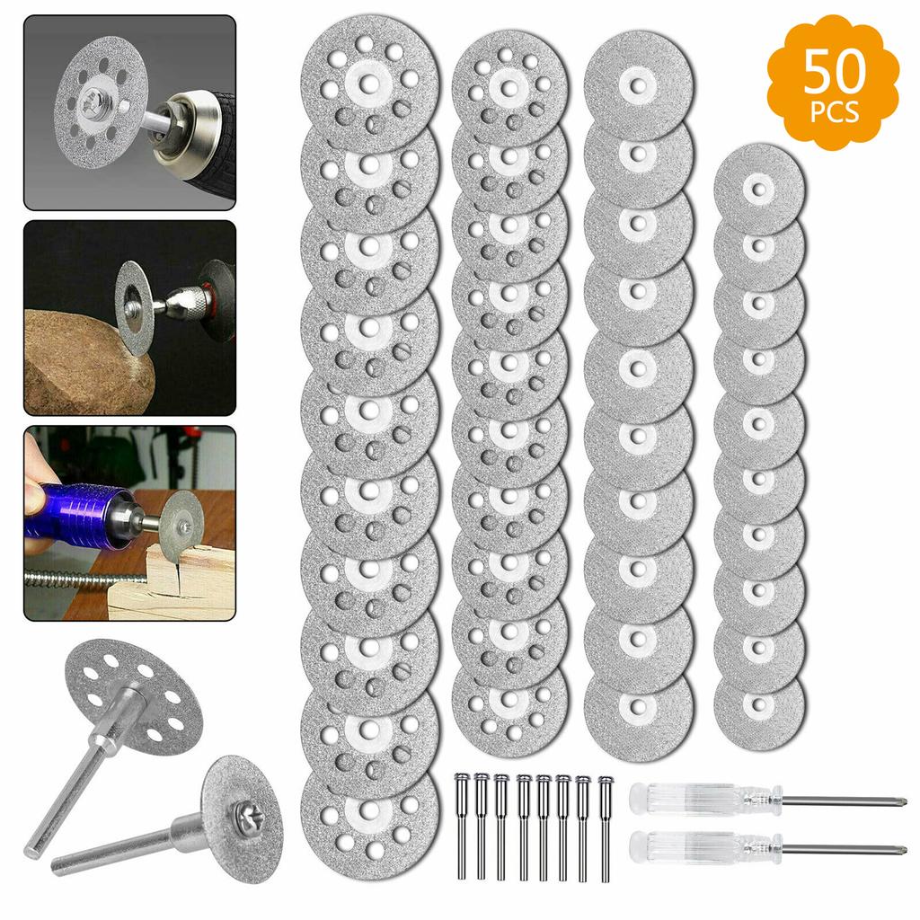 50Pcs Diamond Cutting Wheel Kit for Rotary Tools Die Grinder Metal Cut Off Disc