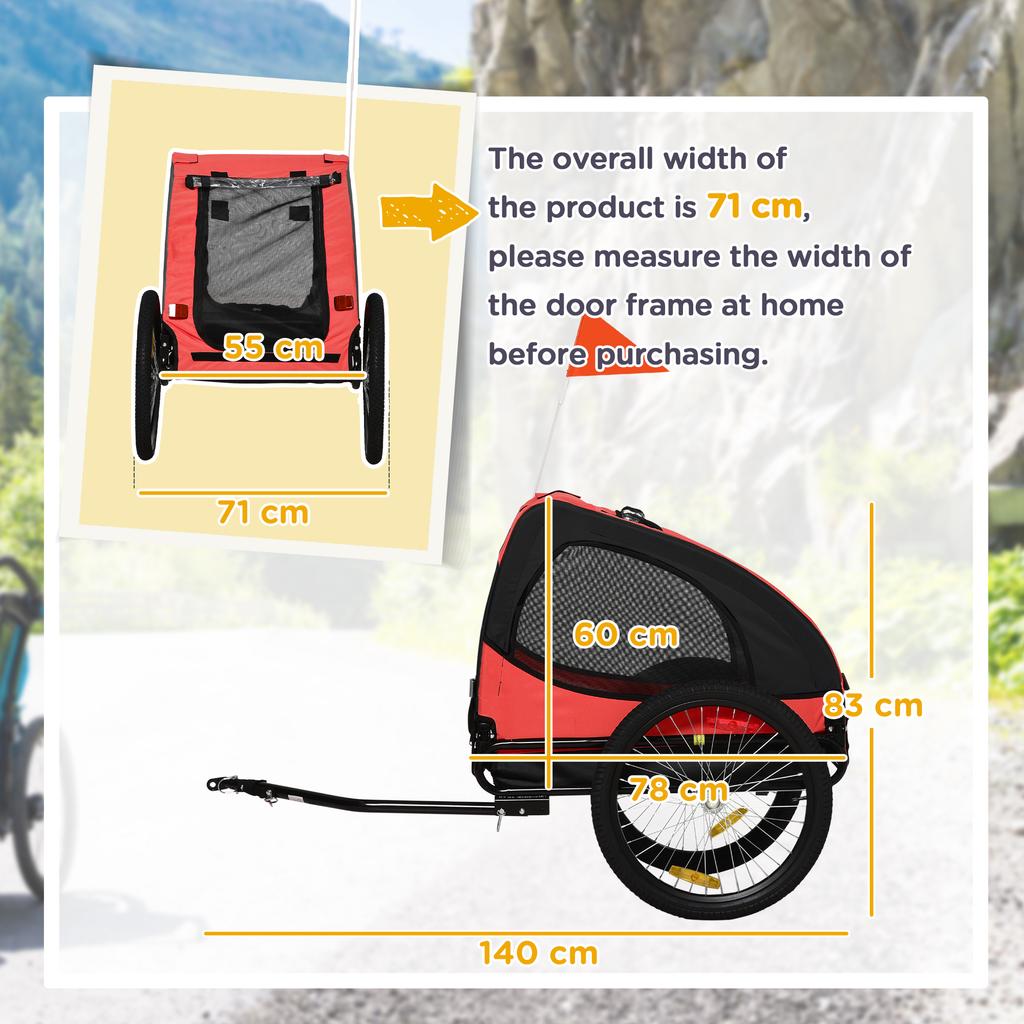 Dog Trailer, Foldable Bicycle Trailer for Dogs, Water-Resistant, Oxford Fabric, Metal, 140 x 71 x 83 cm, Red
