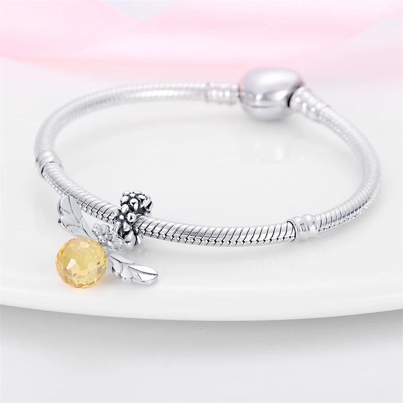 Charms Authentic Copper Plated Yellow Crystal Bee Decorative Pendant Beads Fit Wrist Bracelet Do-It-Yourself Fine Gift Women Delicate Jewelry