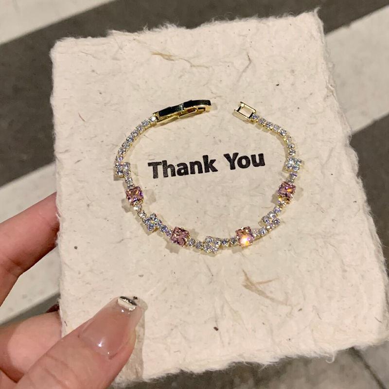 Shiny Colorful Crystal Bracelet for Women Sparkling Zircon Accent Chain Anti-allergy Jewelry for Night Out Party Birthday Gift