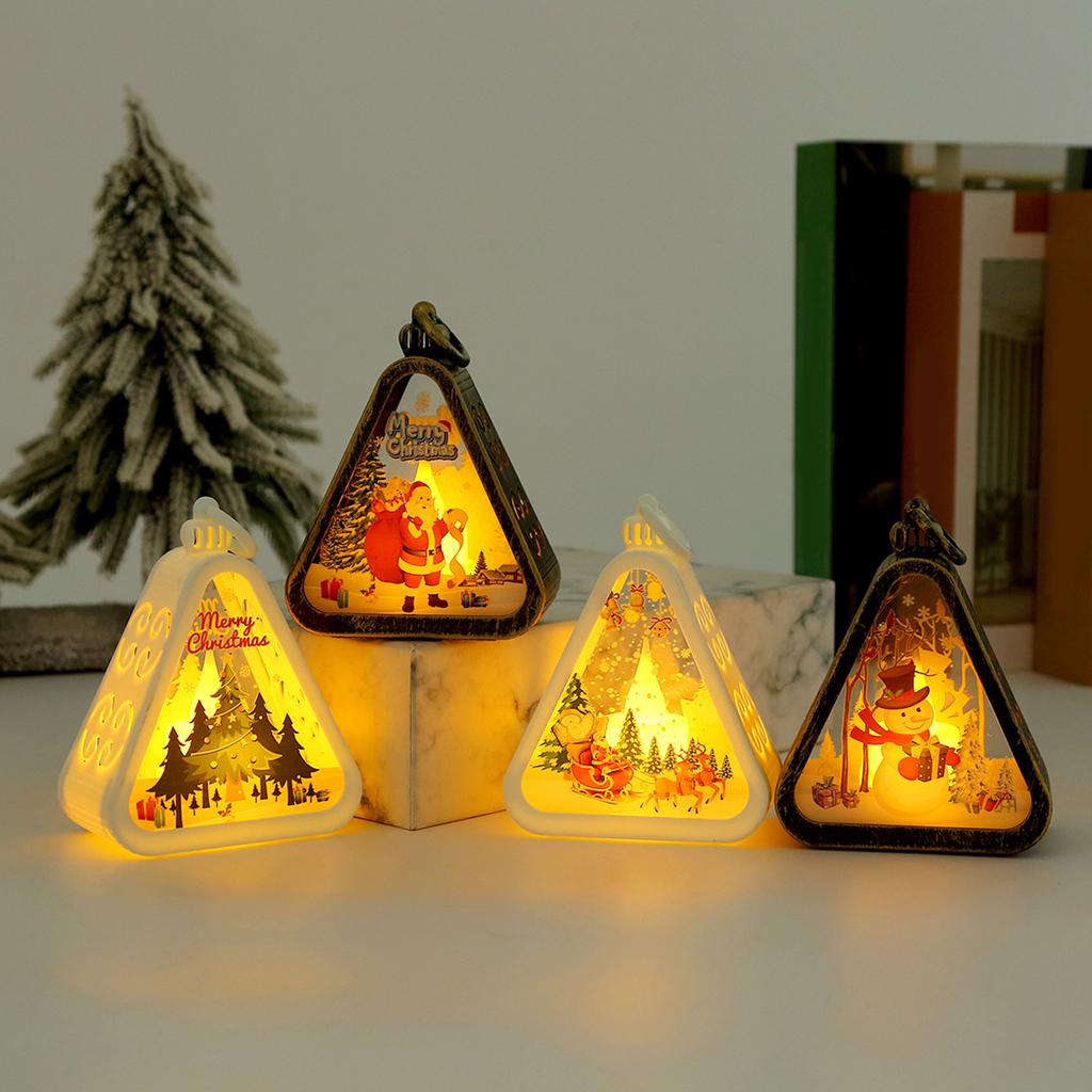Mini Christmas LED Triangle Lantern Santa Claus Snowman Festival Lamp Bedside NightLight Xmas Holiday Table Decor Ornaments Gift