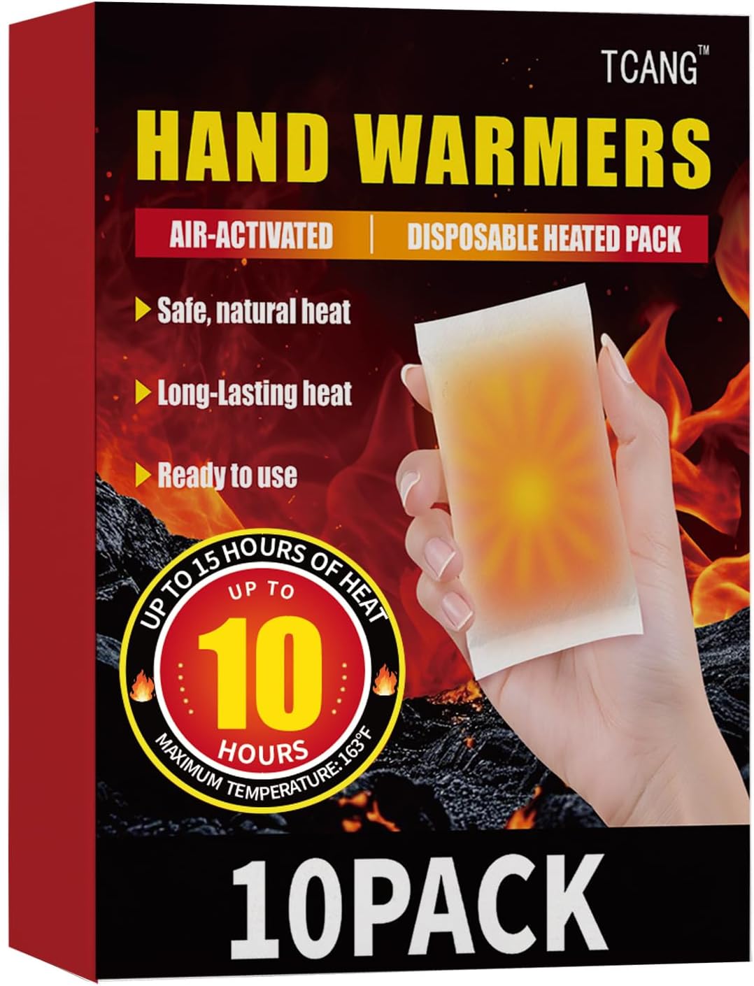 

Disposable Hand Warmers - 10-Hour Heat, Air Activated, Odorless, Portable for Hands & Toes - 10/100/200 Pack