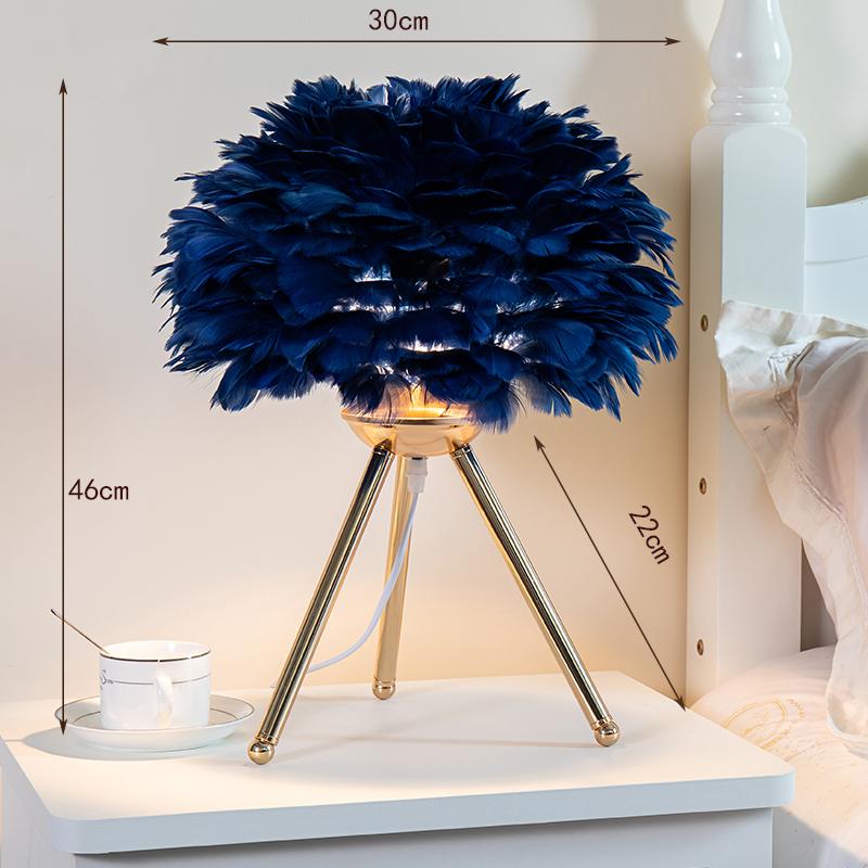 

Modern Nordic Princess Feather Bedroom Living Room Lamp Large Goose Feather Nightstand Lamp Desktop Decorative Ambiance Lamp EU темно-синий