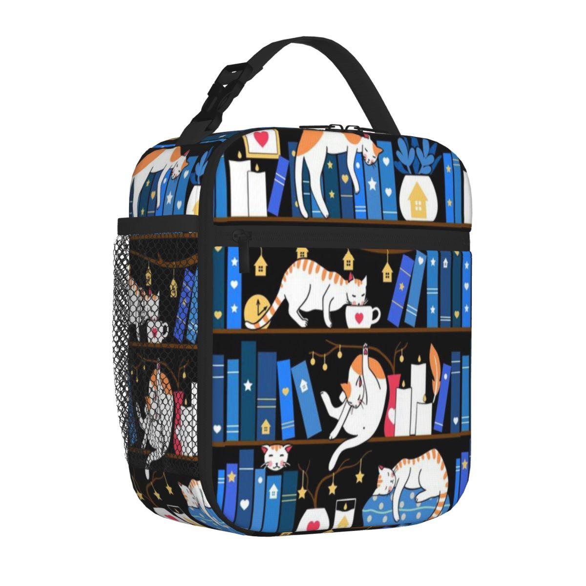 Bestselling Library Cats - Midnight Blue Oxford Cloth Lightweight Lunch Bag Staff Lunch Cooler Lunch Bag One Size