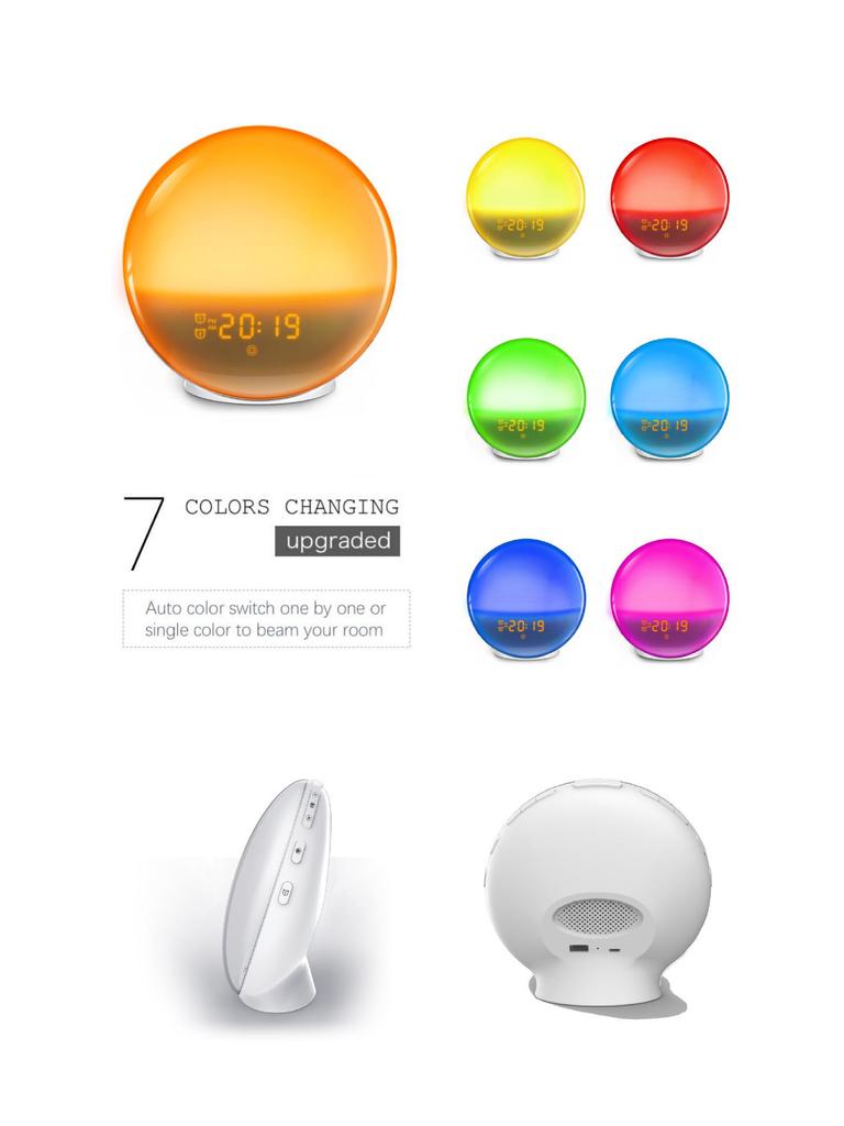 Sunrise Simulation LED Alarm Clock: Multi-Color Wake-Up Light and Bedside Lamp for Children