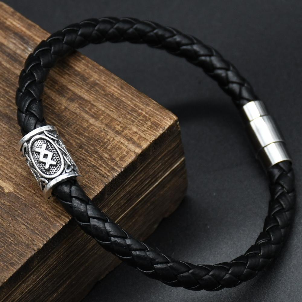 Men Leather Viking Bracelets Rune Charms Beads Valknut Amulet DIY Bracelets Bangles Jewelry