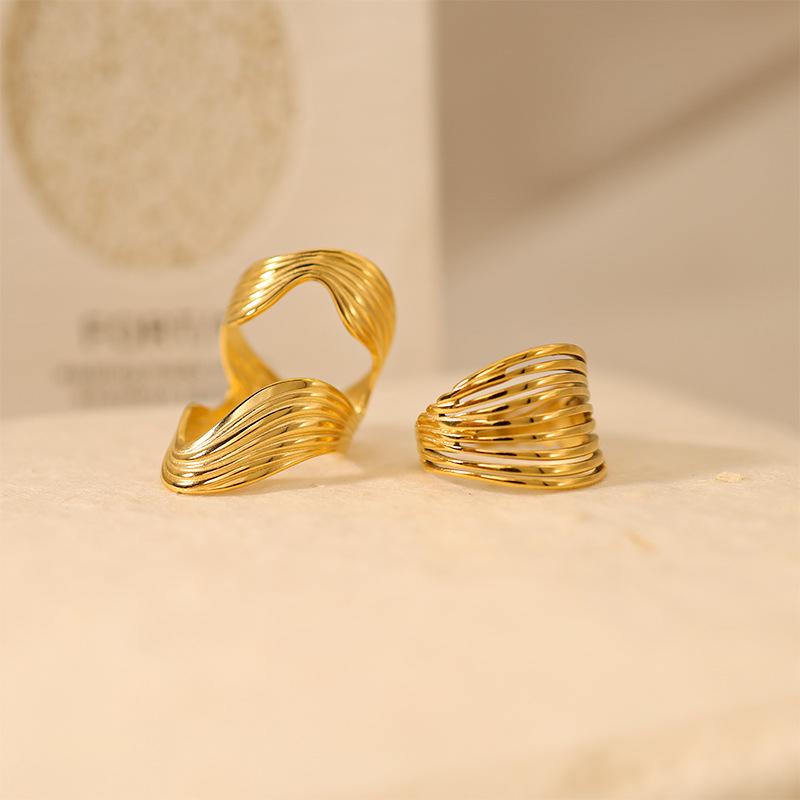 Adjustable Irregular Titanium Steel Gold-Plated Ring Set
