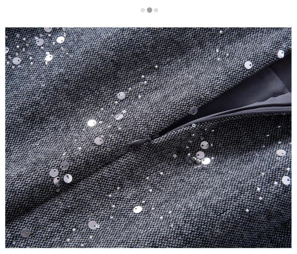 2025 Winter Elegant High-Waist Mid-Length Sequin Wool Slit Skirt for Women