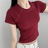 Dynamic Girl's New Summer Style Round Neck Rasp-sleeved Stretch Short-sleeved Solid Color Top