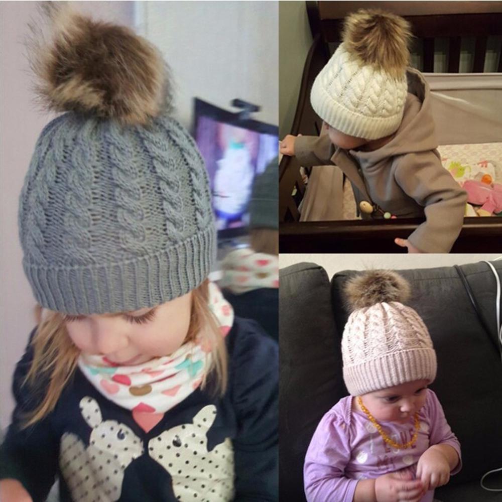 Winter Warm Women Knitted Crochet Wool Hat Hair Ball Earmuffs Caps Infant Toddler Kid Cute Hairball Beanie Cap