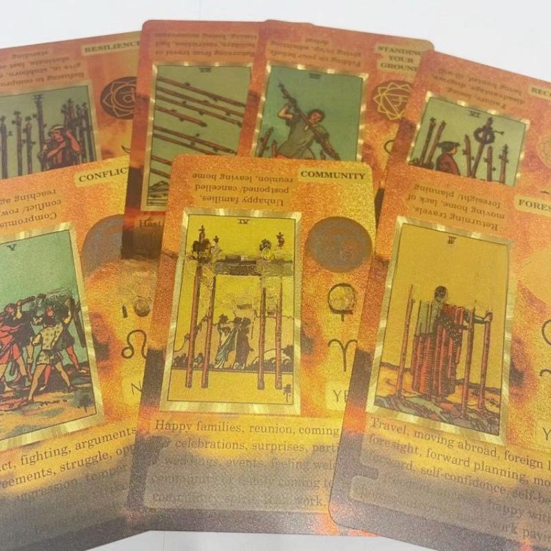 Gold Foil Waterproof Tarot Card Set with Full-Color Printing and Game Instructions