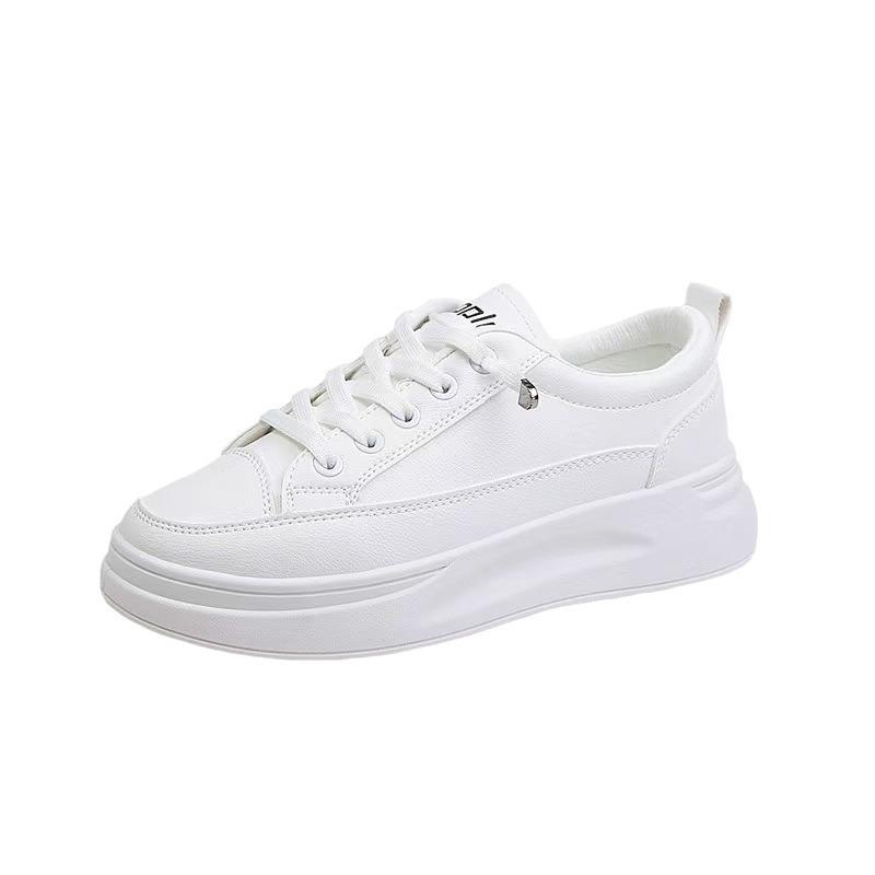 Women's Single Shoes Thick Sole Height-enhancing White Shoes Fashionable New Summer Single Shoes for Women In Spring and Autumn Leather Waterproof