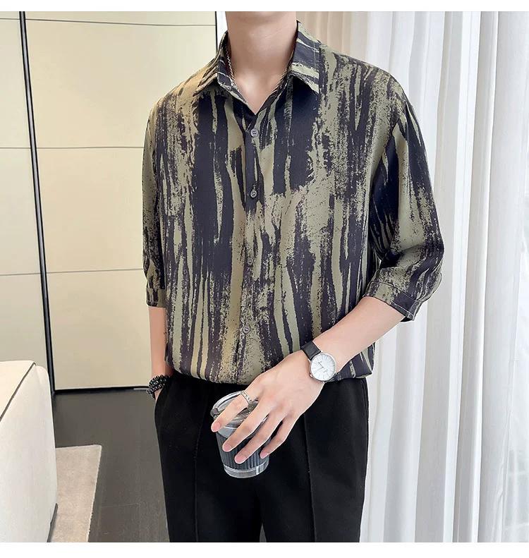 

2024 модная мужская повседневная рубашка с отворотом и пуговицами, мужская рубашка на весну, лето и осень, мужская рубашка на весну, лето и осень M зелёный