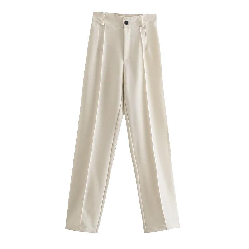 Fashion Women's Pants Office Lady Solid Straight Casual Pants Vintage High Waist Zipper Trousers