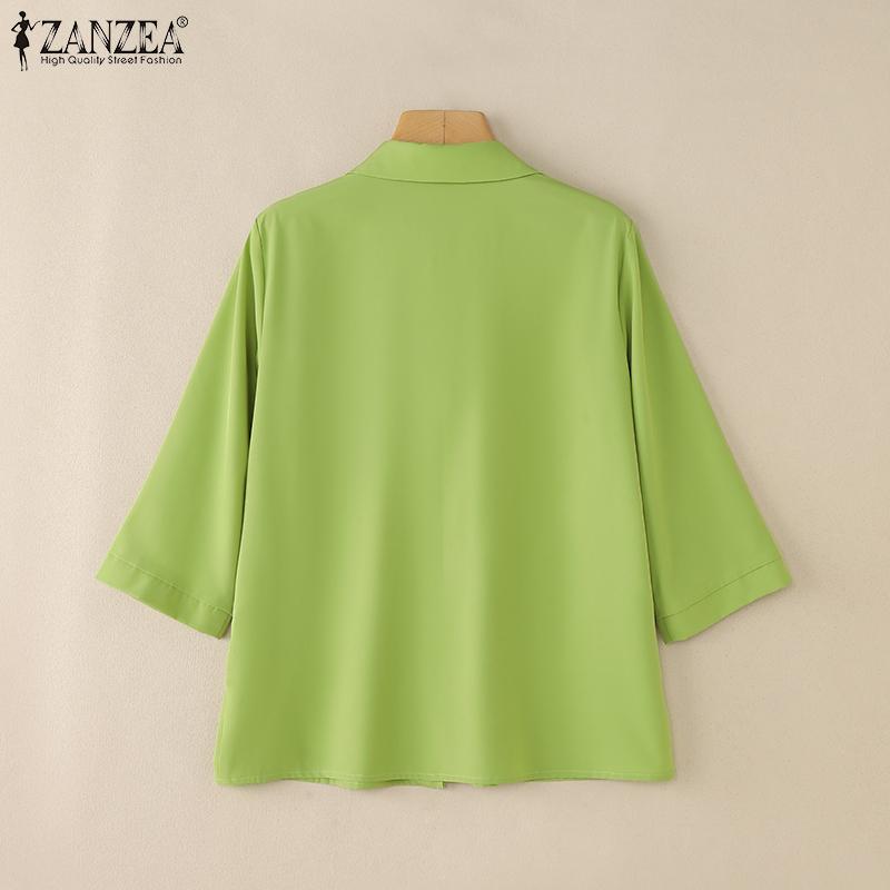 ZANZEA Women Patchwork Hollow Crochet Casual Turn Down Collar 3/4 Sleeve Blouse