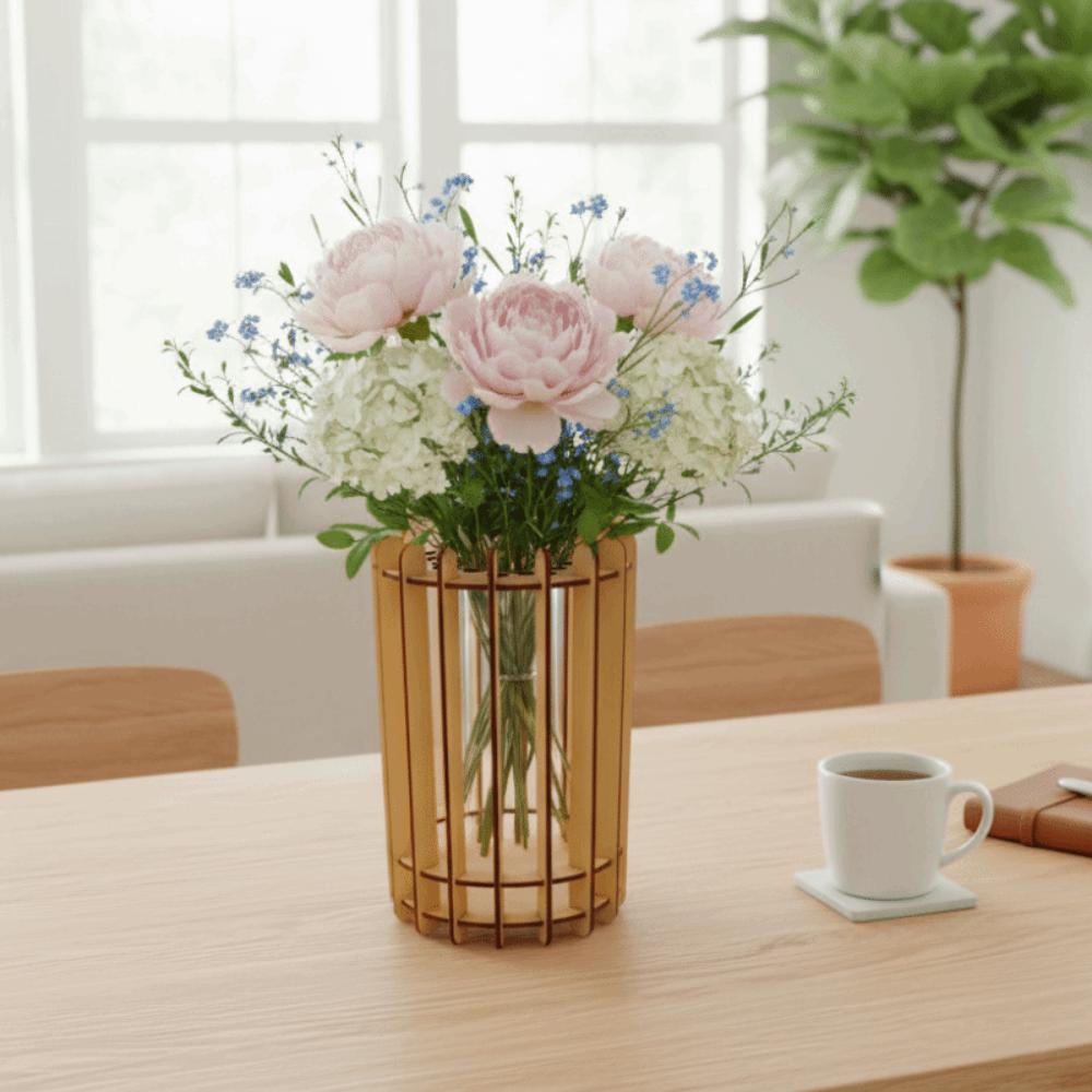 Unique DIY Wooden Vase Artistic Floral Container Creative 3D Puzzle Vase  Gift