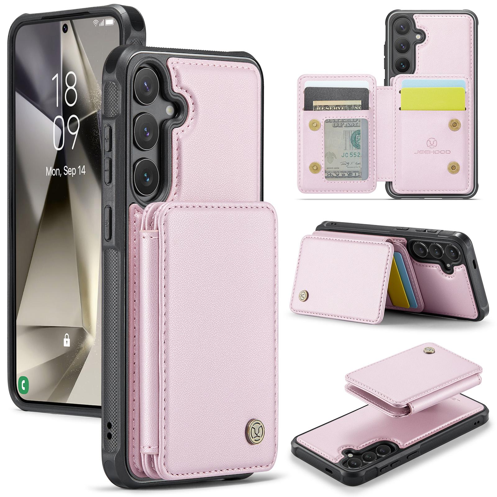 

JEEHOOD J05 For Samsung Galaxy S24+ Case Leather Mobile Cover with Detachable Magnetic Card Bag Pink