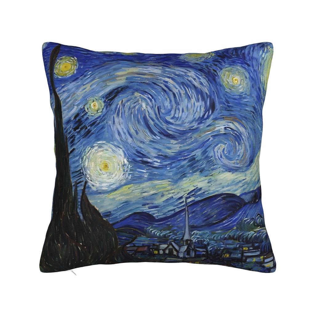 Mini Schnauzer Dog Van Gogh Starry Night Pillowcase Polyester Cushion Cover Decorations  Pillow Case Cover Sofa Square cm