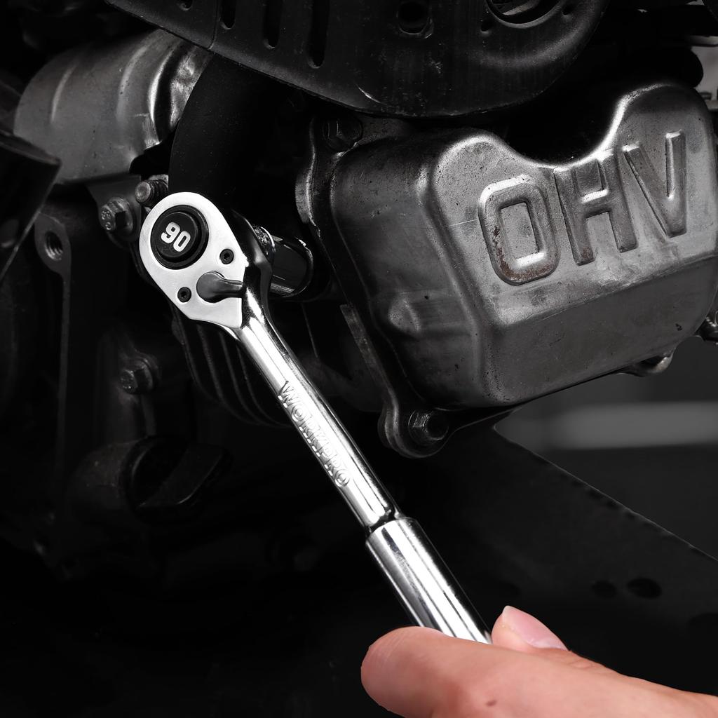 WORKPRO Ratchet Slim Ratchet 90 Easy Rotation Direction Quick Release for Tightening and Loosening and Car Machine and DIY Handle, Wrench, 9.5mm