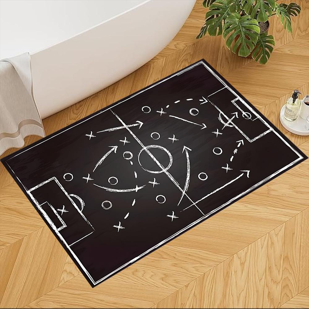 Soccer Field Strategy Sketch Decorative Area Rug Compact Foldable Construction Non-slip Bottom All-season Home Use Elegant Luxury Rug