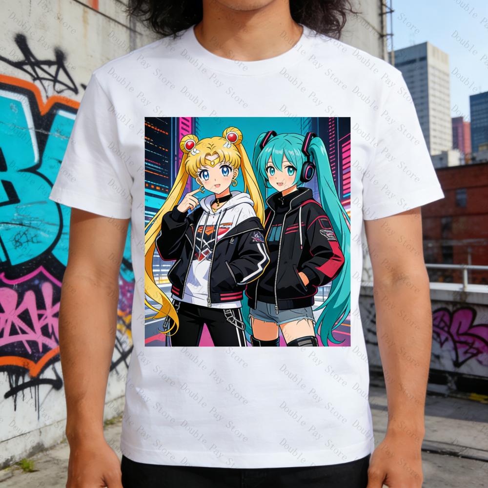 

Anime Hatsune Miku Unisexs Shirts Women Y2k tshirts Tshirt Street Casual Fashion Shortsleeve Breathable Top Kids Cosplay Tshirt S