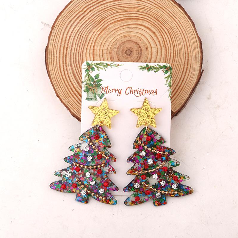 

Trendy Christmas Tree Resin Earrings for Girls фіолетовий