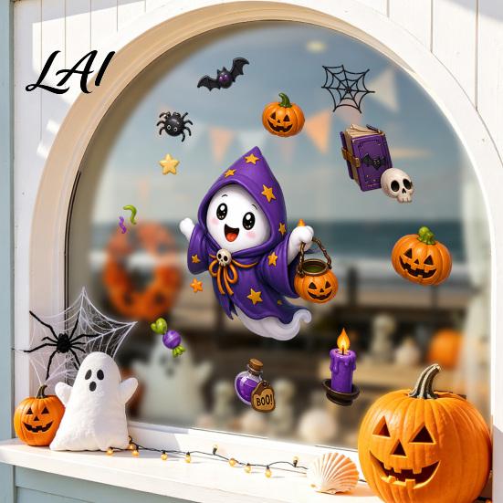 Reusable Decorative Window Sheets Halloween Static Clings Spooky Ghost Floral Skull Stickers Cling Decals for Glass No-Adhesive Party Indoor Outdoor