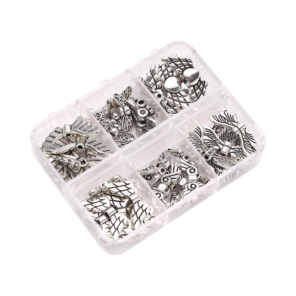 6/8 Stili Perline ad Ala Ciondolo Ali d'Angelo Perla Distanziatrice in Lega Colore Argento Antico per Collane Braccialetti Creazione di Gioielli