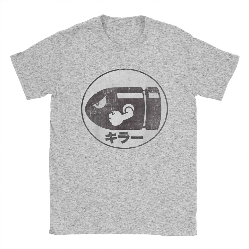 Roliga Super Marios Bullet Bill Distressed Kanji Logo T-shirts för Män Crewneck Bomulls T-shirt T-shirt Presentidé Kläder
