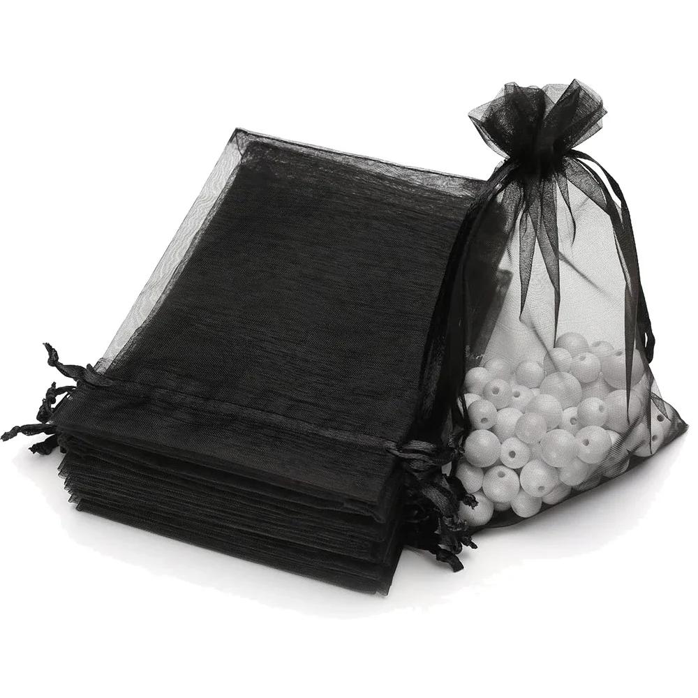 100Pcs Sheer Organza Bags , Solid Wedding Party Favor Bags with Drawstring, Mesh Jewelry Gift Bags Christmas Candy Pouches