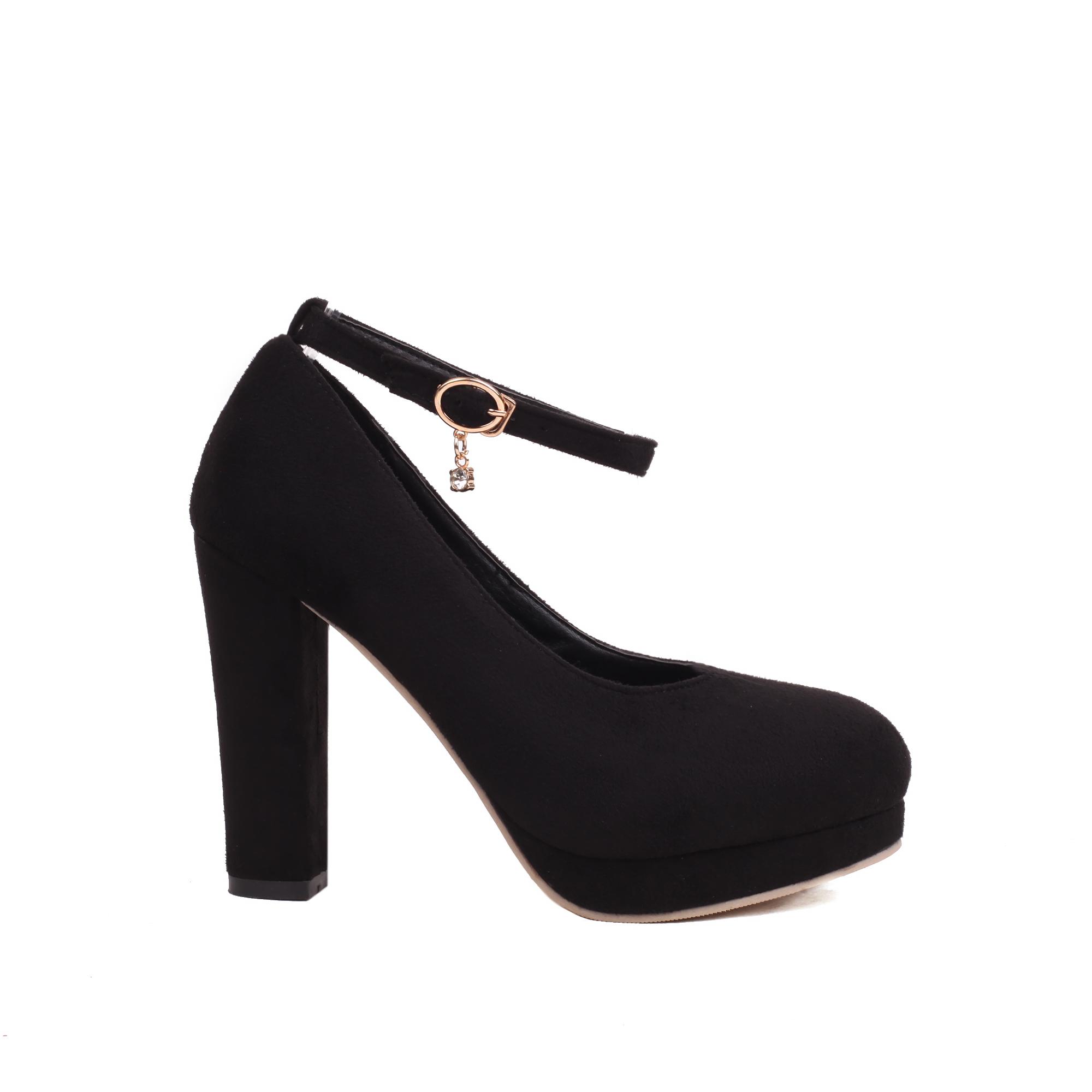 Женские туфли на высоком каблуке, весенние и осенние, однотонные, водонепроницаемые, на платформе, с толстым каблуком, большого размера, с низким верхом 34 чёрный