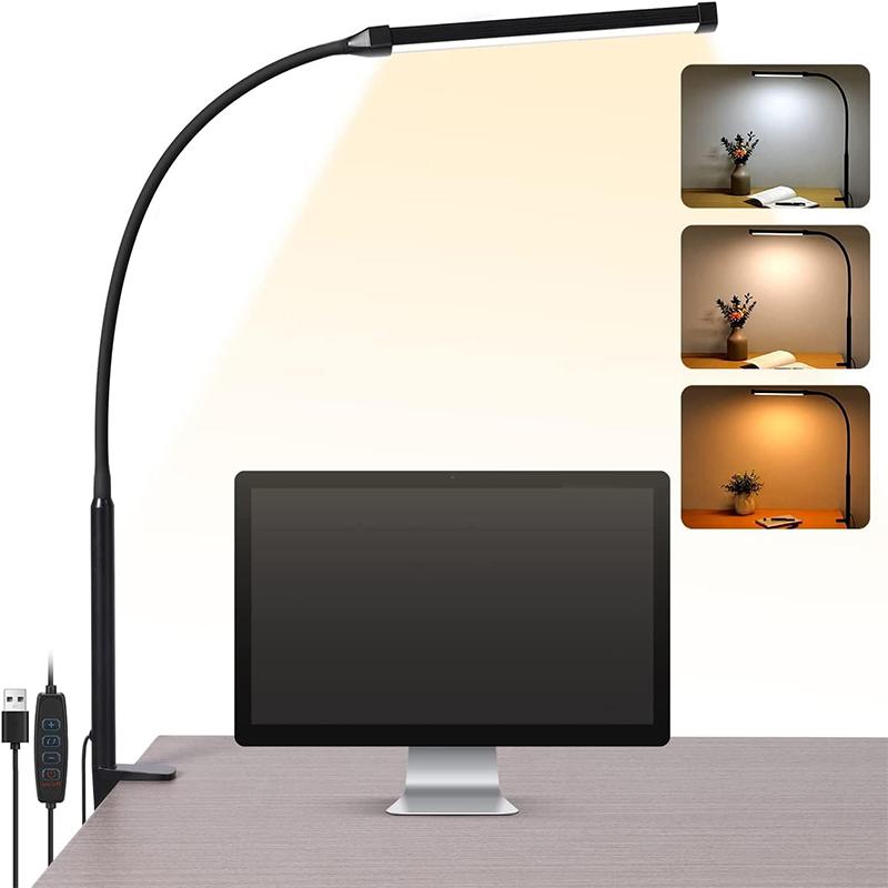 Powerful LED Desk Lamp, Double Head Lamps with Clip, Illuminated Architect Light with 3 Color Temperatures&Brightness