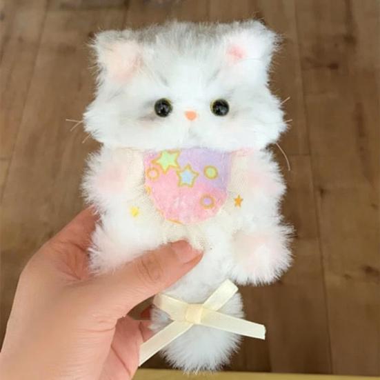 DIY Kitten Keychain Kit Fluffy Cat Plush Toy Craft with Step-by-Step Tutorial Soft Materials Pack for Handmade Bag Charm Cute Gift for Kids Adults