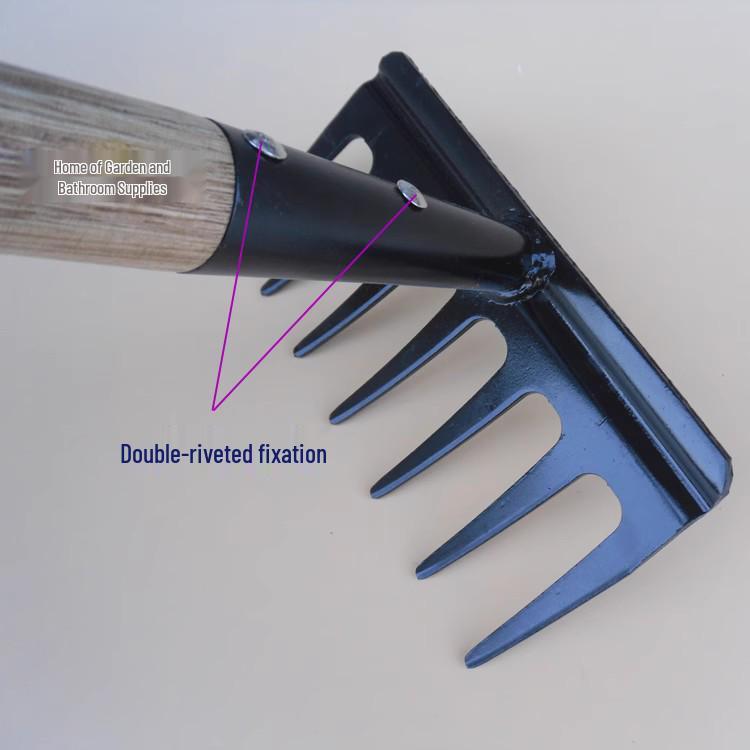 Jiusajiao Full Steel 7-Tooth Garden Rake, 1.21m - Ideal for Land Leveling & Grass Management.