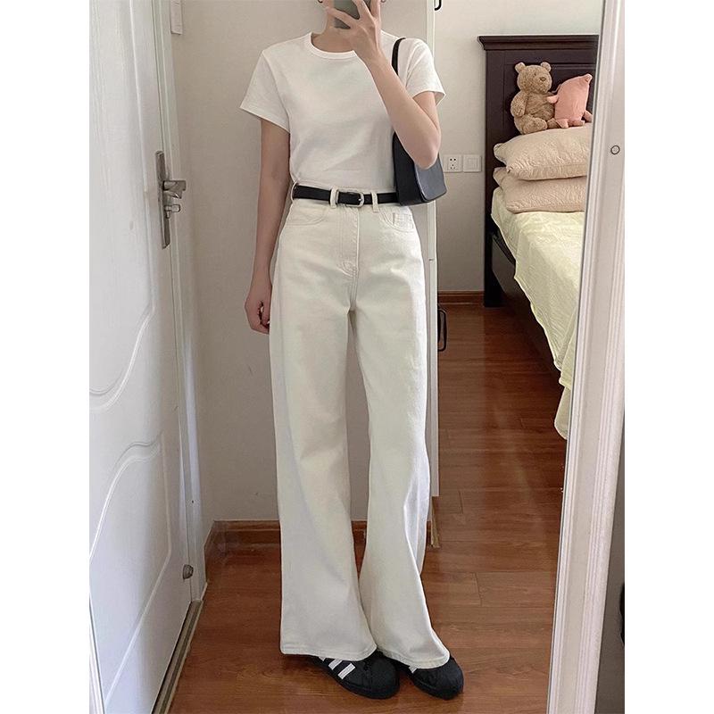 Women's White High-Waist Wide-Leg Jeans - Plus Size, Pear-Shaped Fit, Slimming and Loose for Autumn