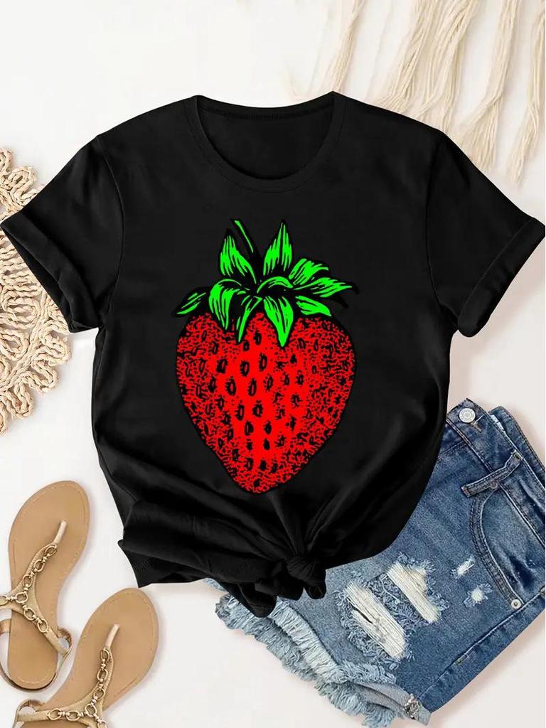 Women's Short Sleeve Cherry Print Top with Free Shipping