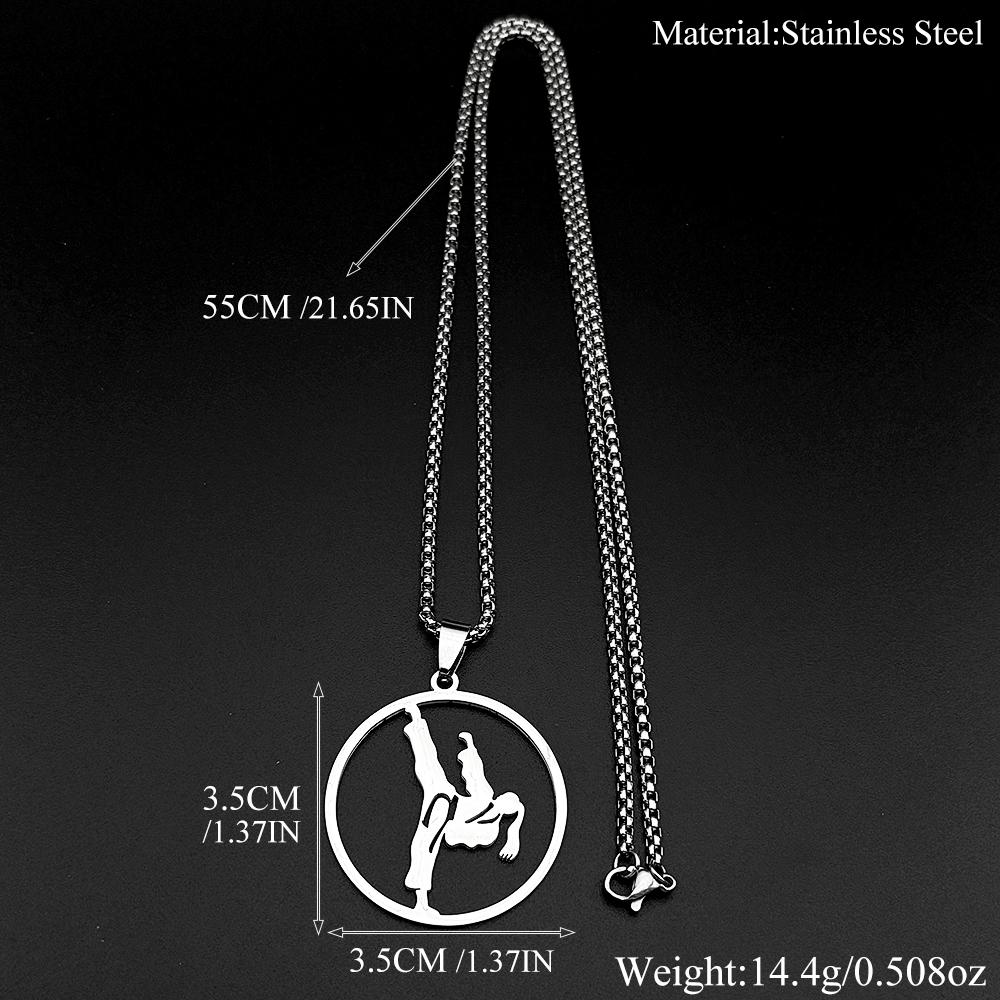 Karate Taekwondo Girl Pendant Necklace For Women Men Stainless Steel Silver Color Sports Hiphop Fashion Chain Jewelry Gifts