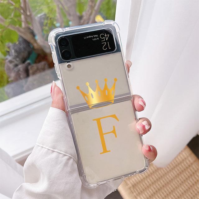 

Luxury Case For Samsung Galaxy Z Flip 3 4 5G Funda Z Flip3 Clear PC Hard Shockproof Back Phone Coque Crown Letters A B C Samsung Z Flip 4