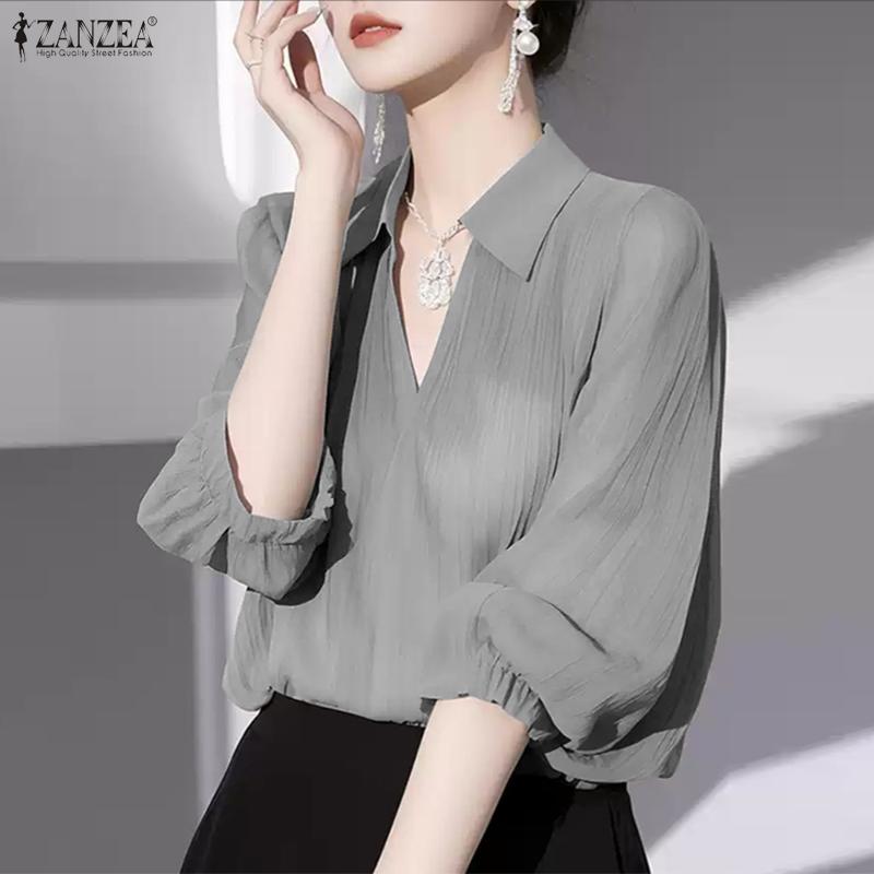 ZANZEA Women Casual V-Neck Loose Summer 3/4 Sleeve Blouse