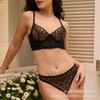 Sexy erotic underwear women's French ultra-thin embroidered lace underwear big chest small anti-sagging bra set